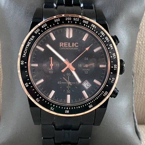 Relic Chronograph Wristwatch Black Tone Date Calendar Quartz Analog Watch $130 - Picture 3 of 12